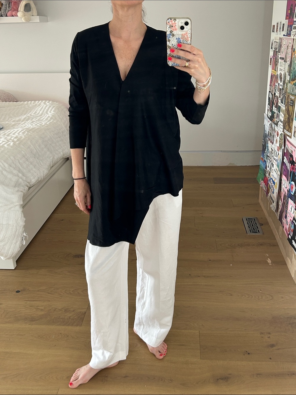 COS Black V-Neck Long Sleeve asymmetrical Tunic Top